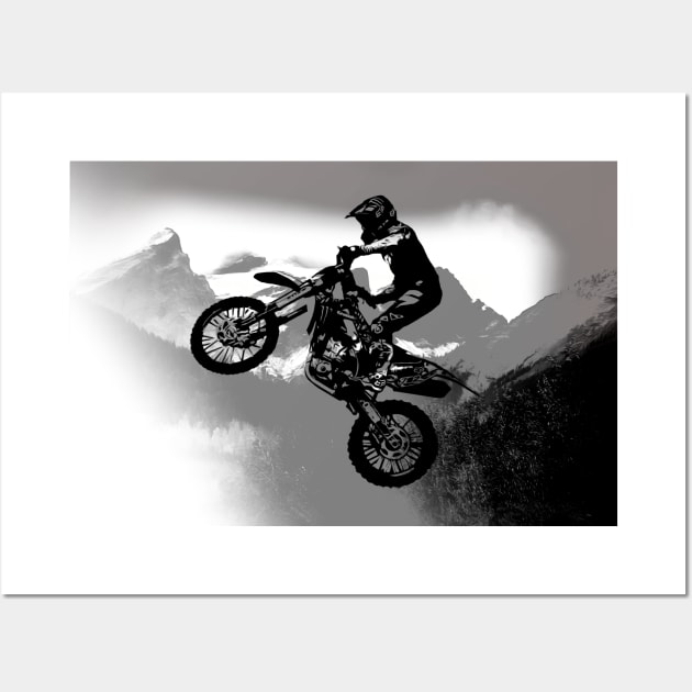 Mountain Biker - Three Sisters Mountains Motocross Rider Wall Art by Highseller